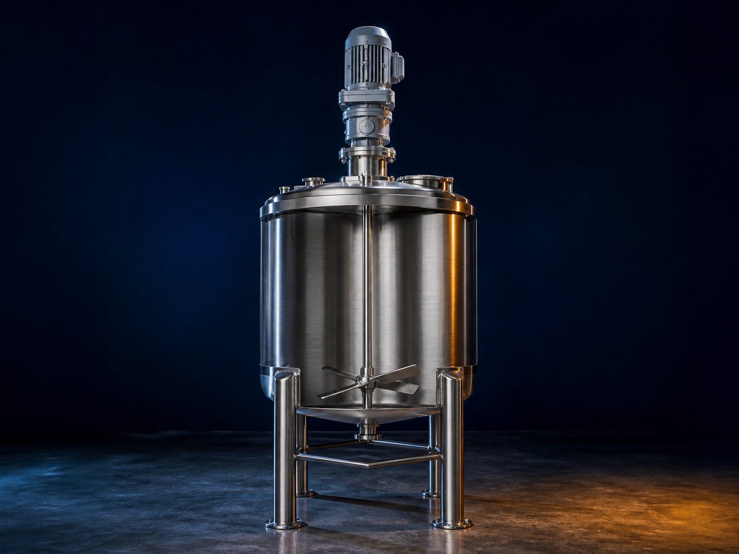 Illustrative stainless-steel top-entry agitator and mixing vessel